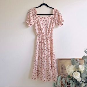 Pink Floral Midi Dress